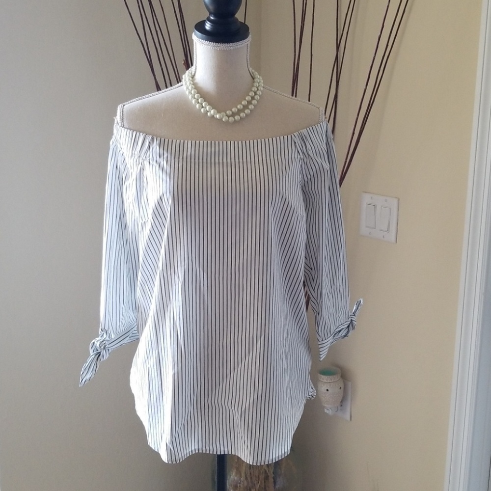 Off the shoulder striped shirt